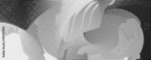 Grunge halftone gradient background. Faded grit noise texture. White and black sand wallpaper. Retro pixelated backdrop. Anime or manga style comic overlay. Vector graphic design textured template