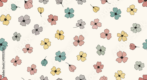 Tiny vibrant blossoms scattered evenly forming a seamless and visually appealing floral pattern