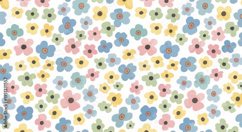 Tiny colorful blossoms scattered across a seamless surface creating a vibrant and cheerful textile pattern