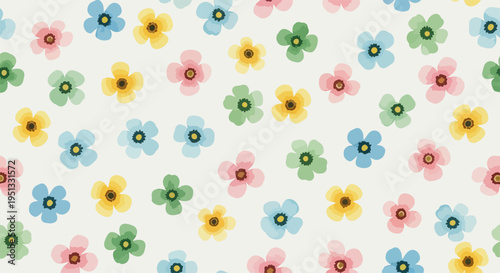 Seamless multicolor flower design with tiny blossoms forming a lively and visually appealing surface pattern