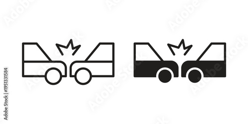 Rear end collision icon for mobile application, button and website design.