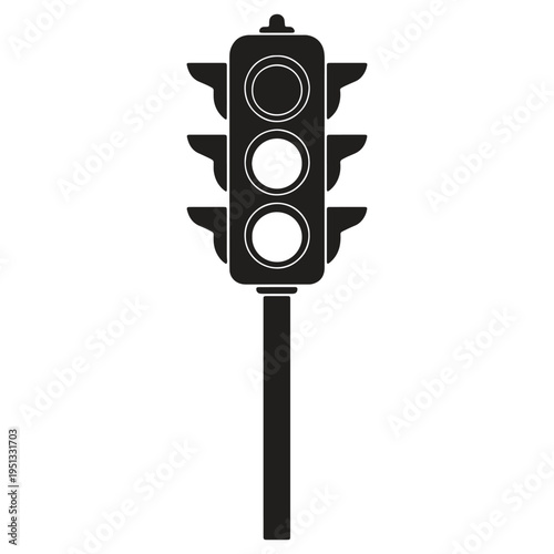 Traffic light with three lights and pole isolated on transparent background