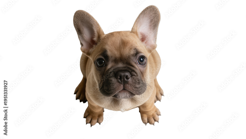Fototapeta premium Isolated adorable fawn French Bulldog puppy looking up, cute pet dog with big ears