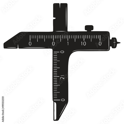 Vernier caliper measuring instrument with precise scales and markings isolated on transparent background
