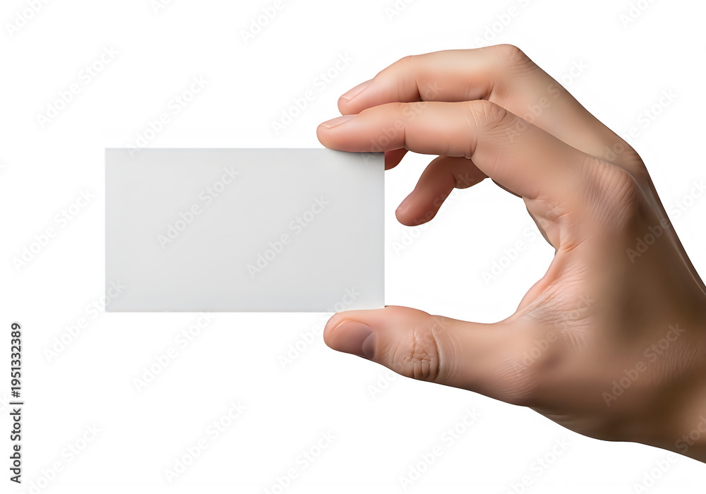 Obraz premium Hand holding a blank white business card isolated on transparent background