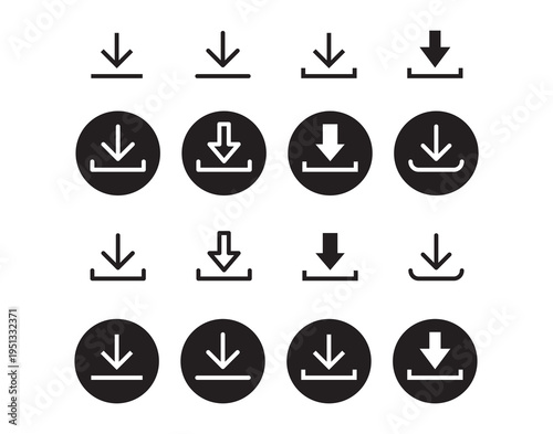 Download icon symbol. Round sign down arrow. Download icon for apps, websites interface.