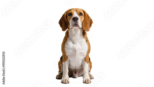 Photography Isolated young Beagle dog sitting calmly, full length portrait of an obedient do