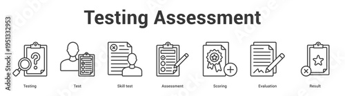 Testing Assessment web banner icon set vector illustration concept for business with icon of Testing, Test, Skill test, Assessment, Scori.