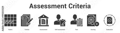 Assessment Criteria web banner icon set vector illustration concept for business with icon of Rubric, Criteria, Assessment, Self assessment, Te.