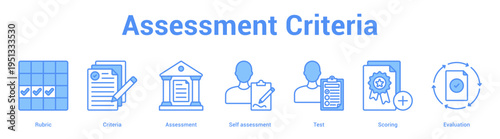 Assessment Criteria web banner icon set vector illustration concept for business with icon of Rubric, Criteria, Assessment, Self assessment, Te.
