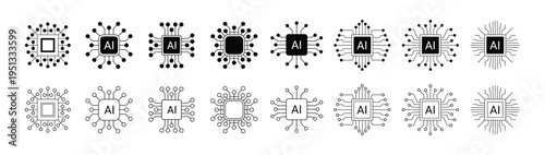 Artificial intelligence icon design emblem collection. AI Circuit chip digital smart mind network symbol vector illustration.