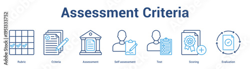 Assessment Criteria web banner icon set vector illustration concept for business with icon of Rubric, Criteria, Assessment, Self assessment, Te.