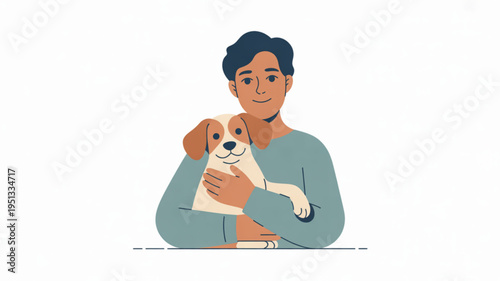 A smiling woman holding a cute brown and white dog in her arms conveying love and friendship