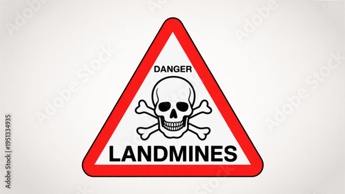 Photos Warning sign for landmines with skull and crossbones on white background