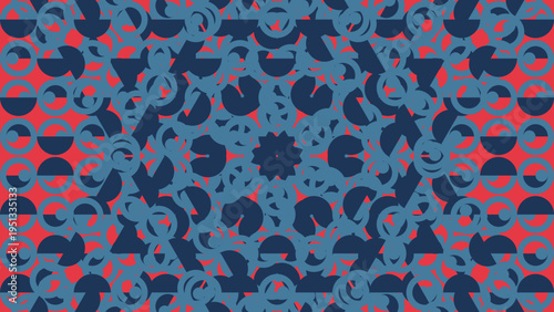 Geometric Kaleidoscope Pattern in Red and Blue vector illustration
