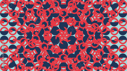 Geometric Kaleidoscope Pattern in Red and Blue vector illustration
