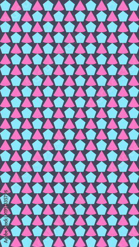 Seamless Pattern of Pink Triangles and Blue Pentagons vector illustration