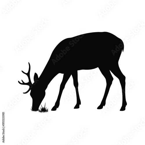 Silhouette of a deer grazing in the grass, elegant vector illustration, deer grazing silhouette vector illustration