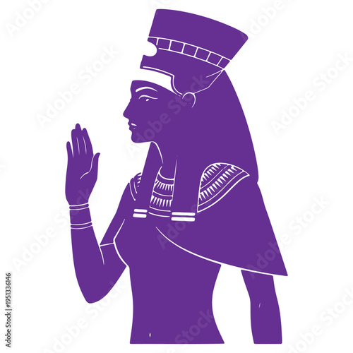 Ancient Egyptian queen or goddess silhouette in traditional headdress and jewelry isolated on transparent background