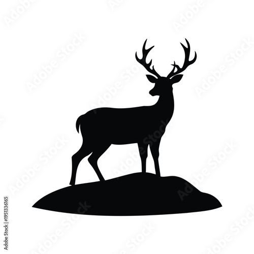 Silhouette of a majestic deer standing on a hill, vector illustration design, deer silhouetted on hilltop silhouette vector illustration