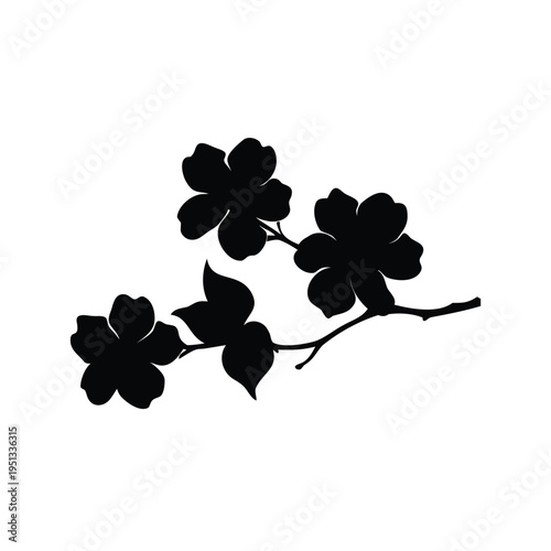 Silhouette of clover leaves on a branch, elegant vector illustration, dogwood branch silhouette vector illustration