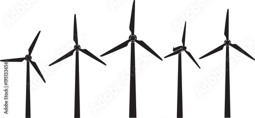 Wind Turbine Silhouette Set Renewable Energy Vector Illustration