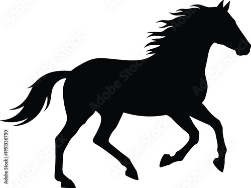 Running horse silhouette vector with dynamic motion, equestrian animal artwork, wild nature concept, speed, freedom, energy, and graceful movement design