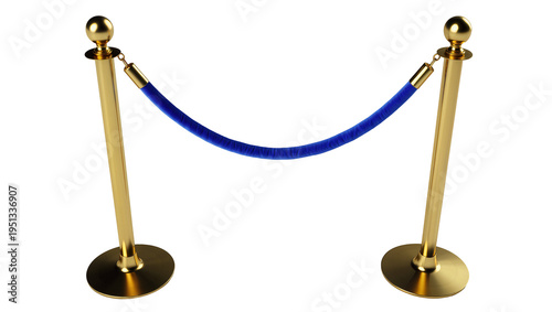 Obraz na plátně Isolated classic golden stanchions and elegant blue velvet rope for crowd manage