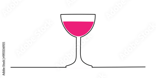 Wine cocktail glass celebrating holiday 2027 new year one line art,  hand drawn long drink continuous drawing contour. Cheers romantic Valentine's Day alcohol festival toast. Editable stroke. Isolated