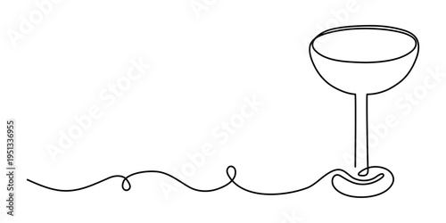 Wine cocktail glass celebrating holiday 2027 new year one line art,  hand drawn long drink continuous drawing contour. Cheers romantic Valentine's Day alcohol festival toast. Editable stroke. Isolated