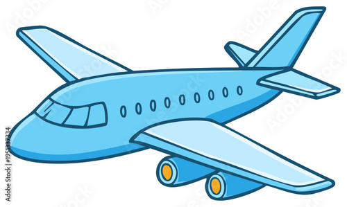 Blue Airplane Cartoon Illustration Ready for Take Off Aviation Transport for Travel