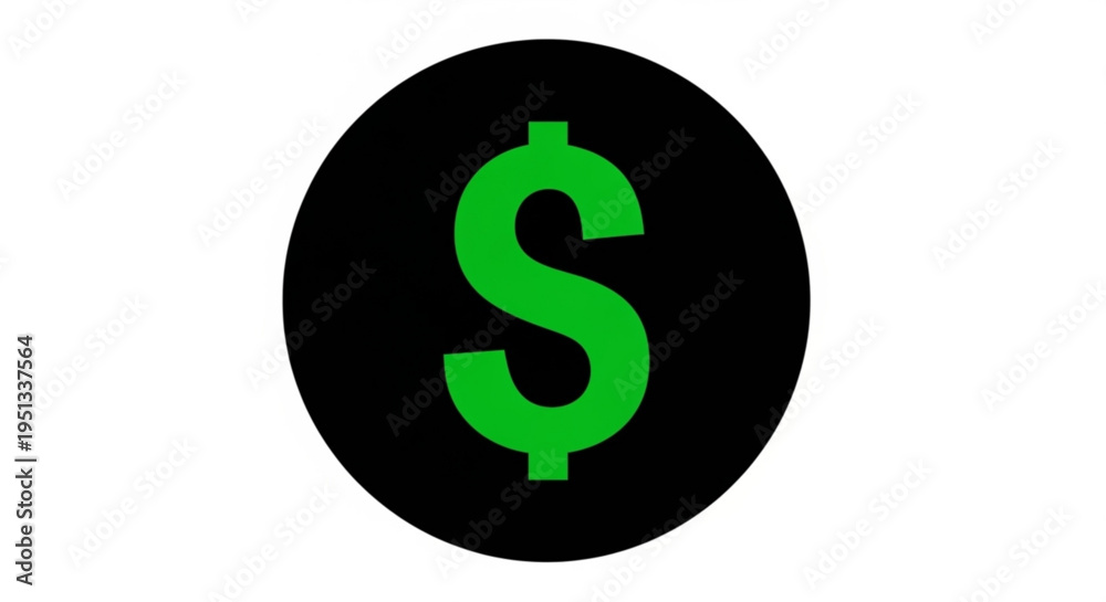 Fototapeta premium Vibrant Green Dollar Sign Icon on Black Oval