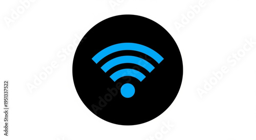Bright Blue Wi-Fi Signal Icon on Black Circle