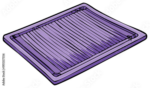 Vibrant purple rectangular textured mat or tray with parallel lines illustration