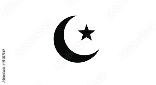 A black crescent moon and star with the text eid mubarak below