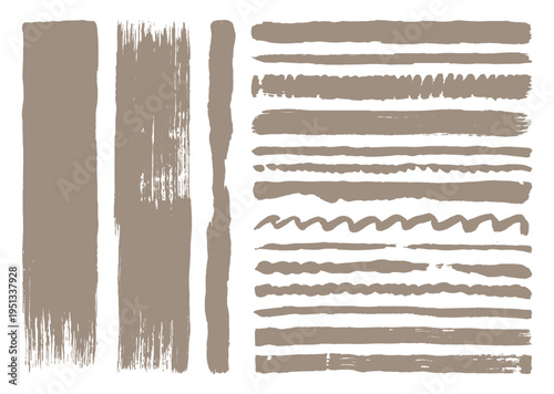 Brown paint strokes and lines on white background