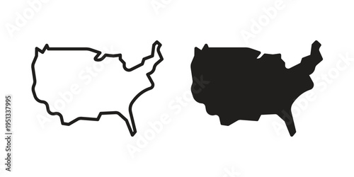 America map icon set. outlined and solid flat clipart versions.