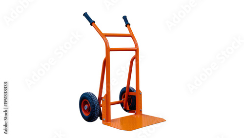 Obraz na plátně Isolated vibrant orange hand truck, sturdy dolly for heavy lifting and industria