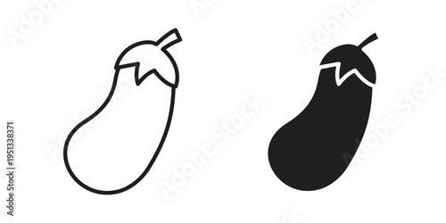 Aubergine icon set. outlined and solid flat clipart versions.
