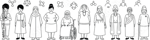 Diverse People and Inclusion Icon Set with Different Cultures, Ages, Disabilities and Community Representation Illustration Collection