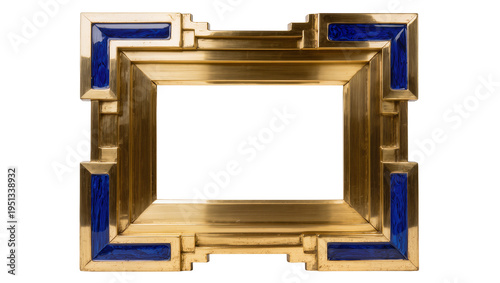 Photography Isolated elegant gold and blue enamel Art Deco picture frame for sophisticated d