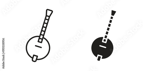 Banjo icon set. outlined and solid flat clipart versions.