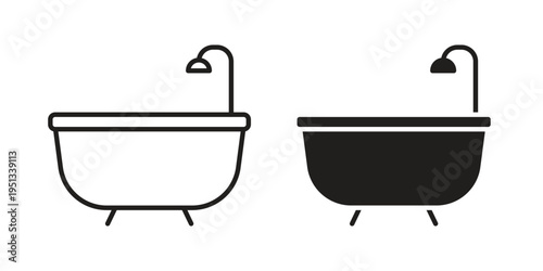 Bath icon set. outlined and solid flat clipart versions.
