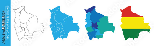 Bolivia map with different representations and flag illustration