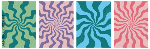 Swirl spiral psychedelic patterns, retro wavy vector background, abstract groovy wave rays, colorful funky swirl burst, trippy design illustration