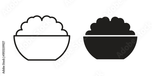Bowl rice icon set. outlined and solid flat clipart versions.
