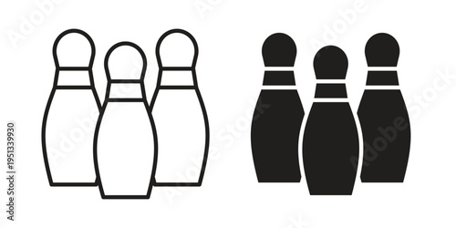 Bowling pins icon set. outlined and solid flat clipart versions.