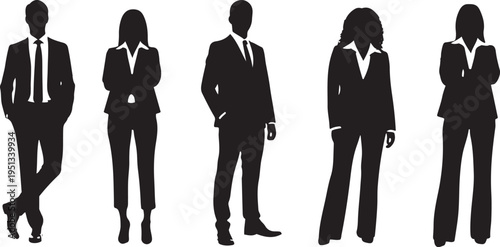 Business People Silhouette Set, Corporate Men and Women Team Illustration
