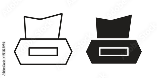 Box tissue icon set. outlined and solid flat clipart versions.