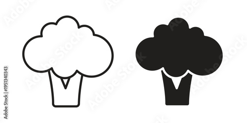 Broccoli icon set. outlined and solid flat clipart versions.